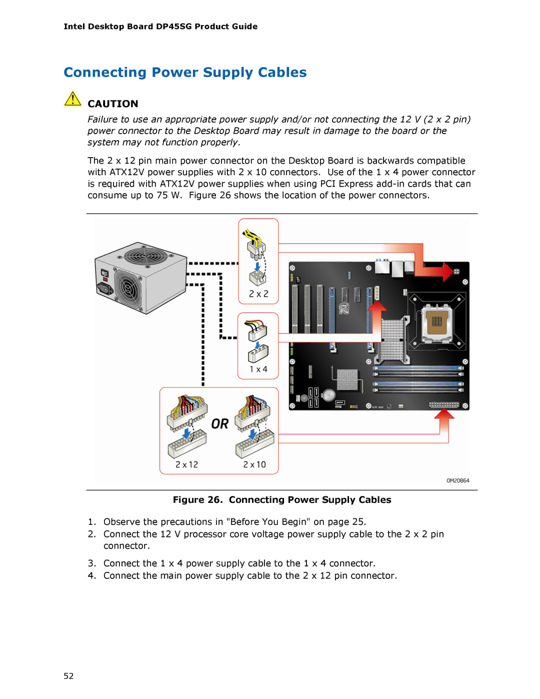 Intel DP45SG manual Connecting Power Supply Cables 