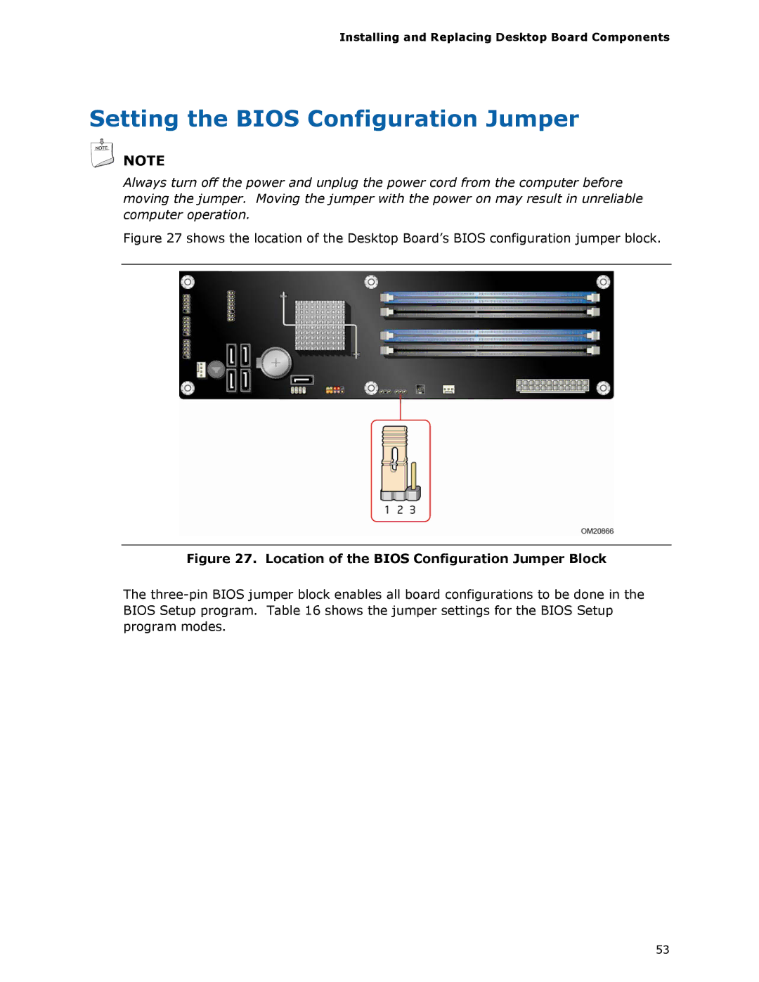 Intel DP45SG manual Setting the Bios Configuration Jumper, Location of the Bios Configuration Jumper Block 