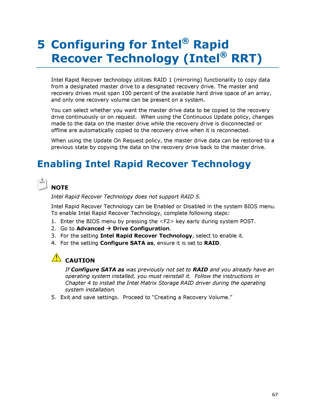 Intel DP45SG manual Configuring for Intel Rapid Recover Technology Intel RRT, Enabling Intel Rapid Recover Technology 