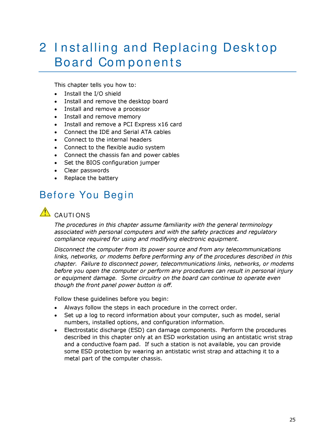 Intel DP965LT manual Installing and Replacing Desktop Board Components, Before You Begin 