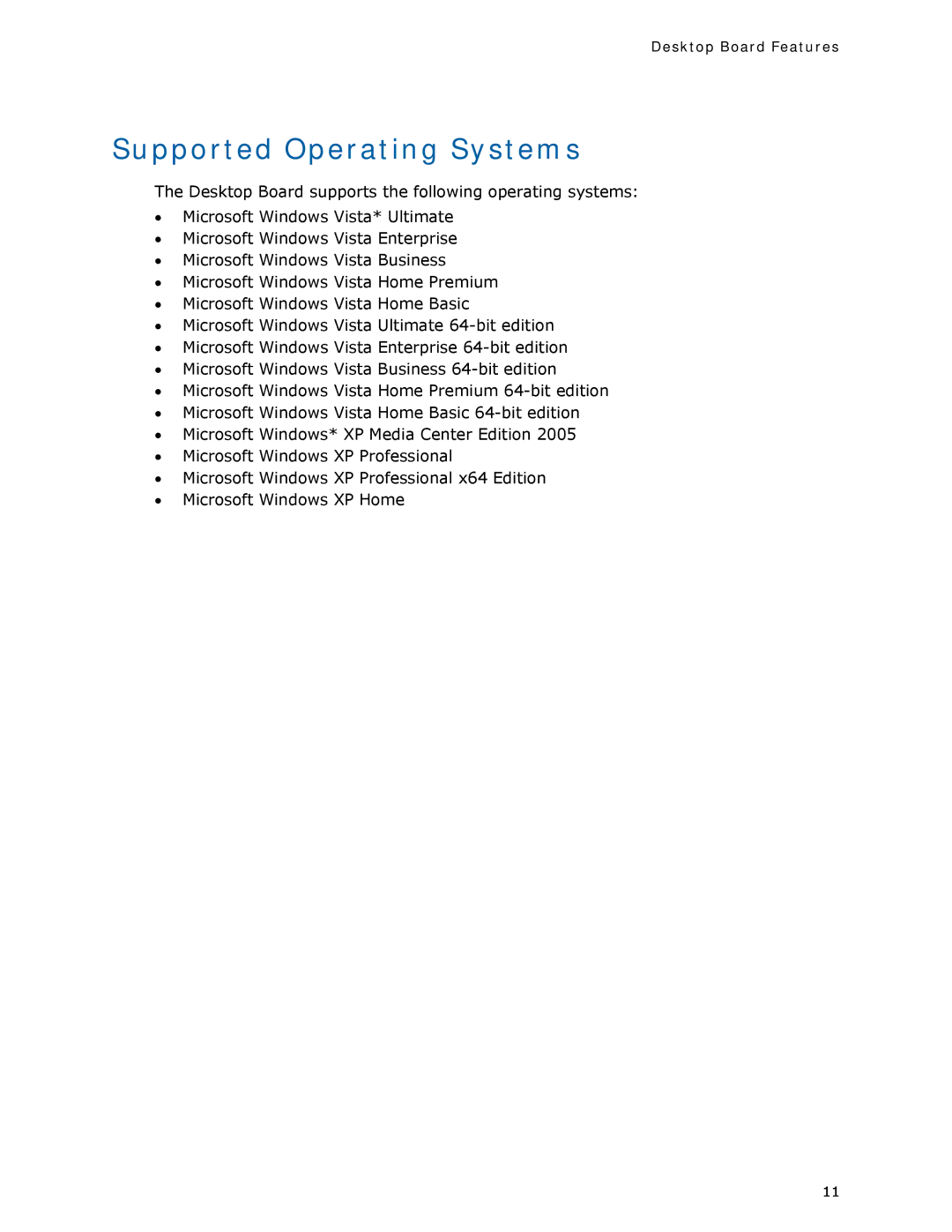 Intel DQ35MP manual Supported Operating Systems, Desktop Board Features 