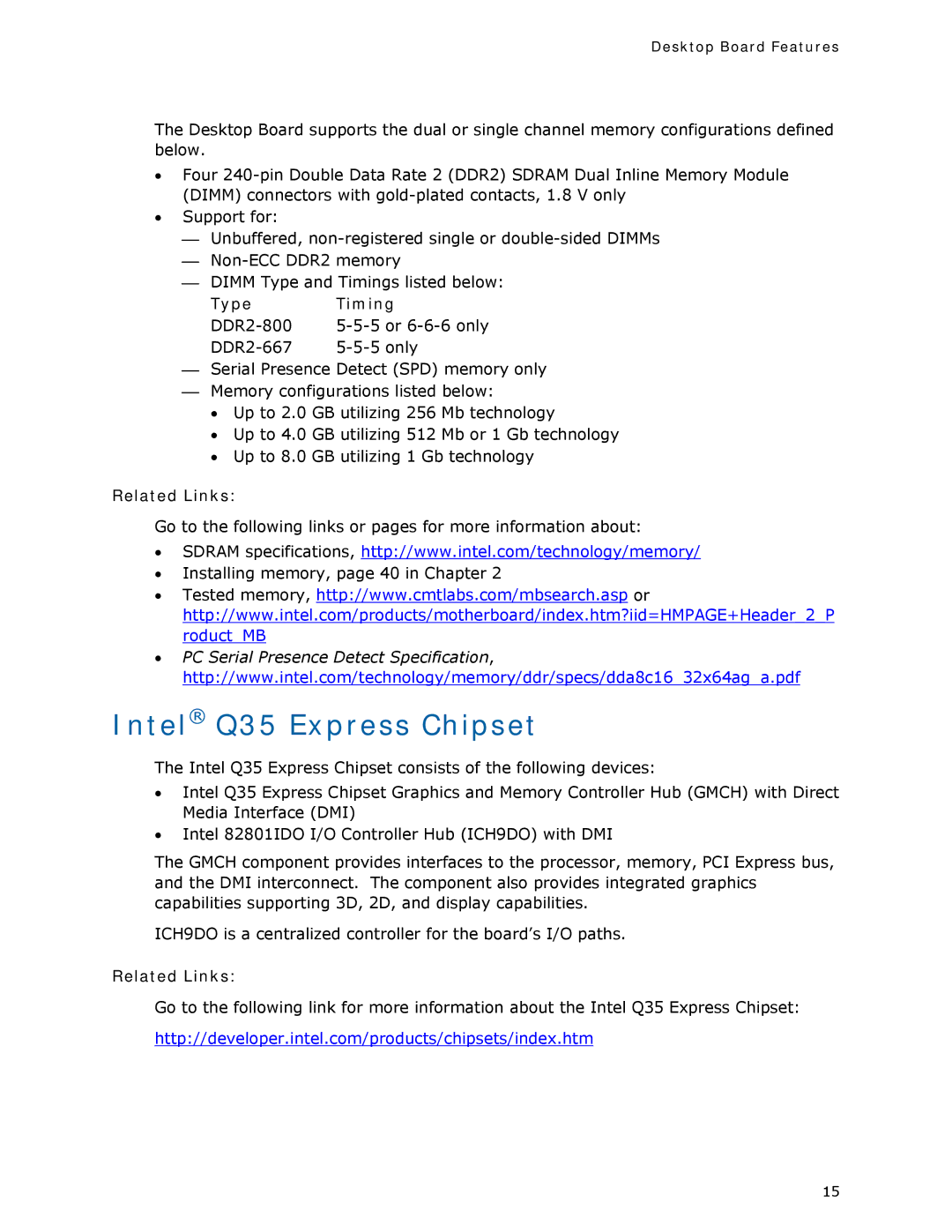 Intel DQ35MP manual Intel Q35 Express Chipset, Type Timing 