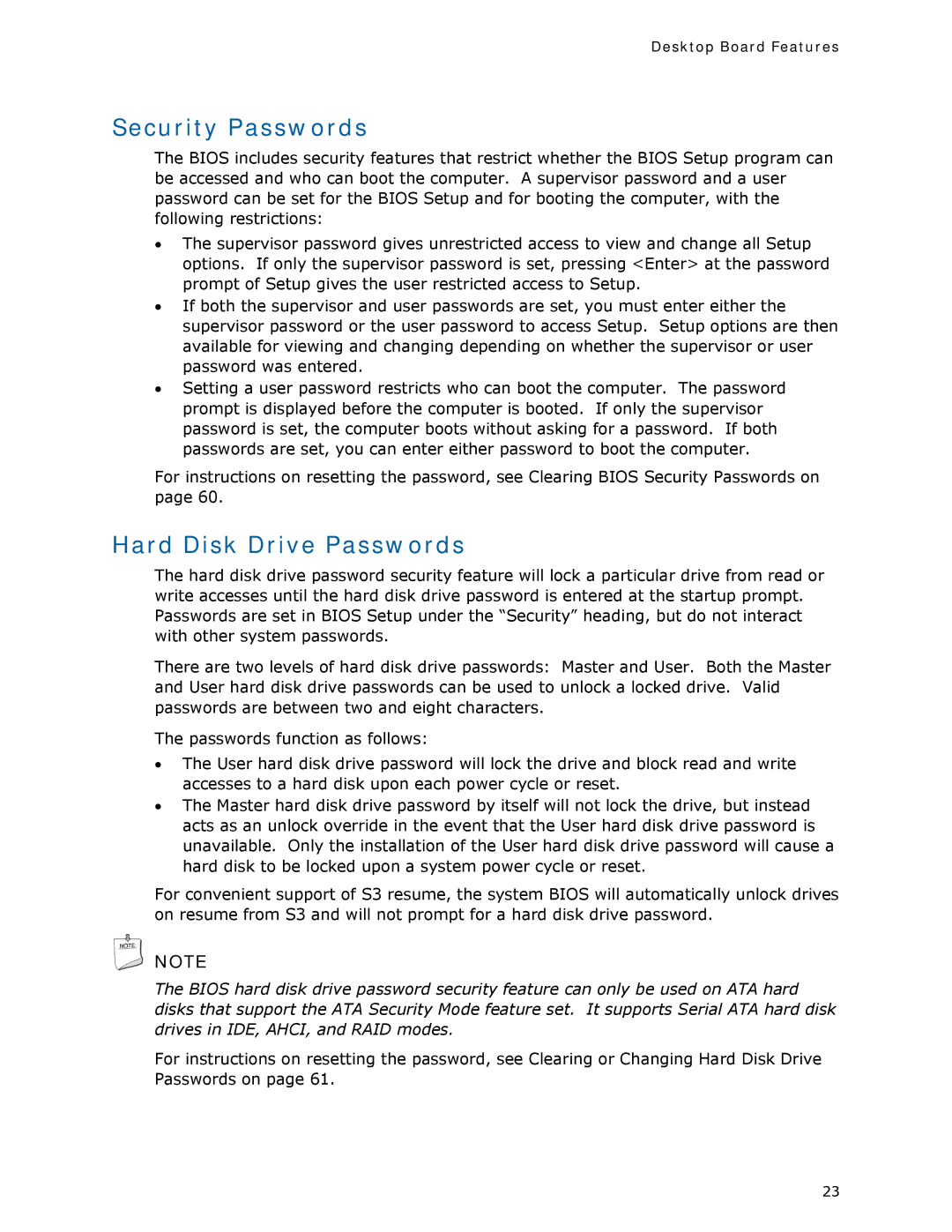 Intel DQ35MP manual Security Passwords, Hard Disk Drive Passwords 