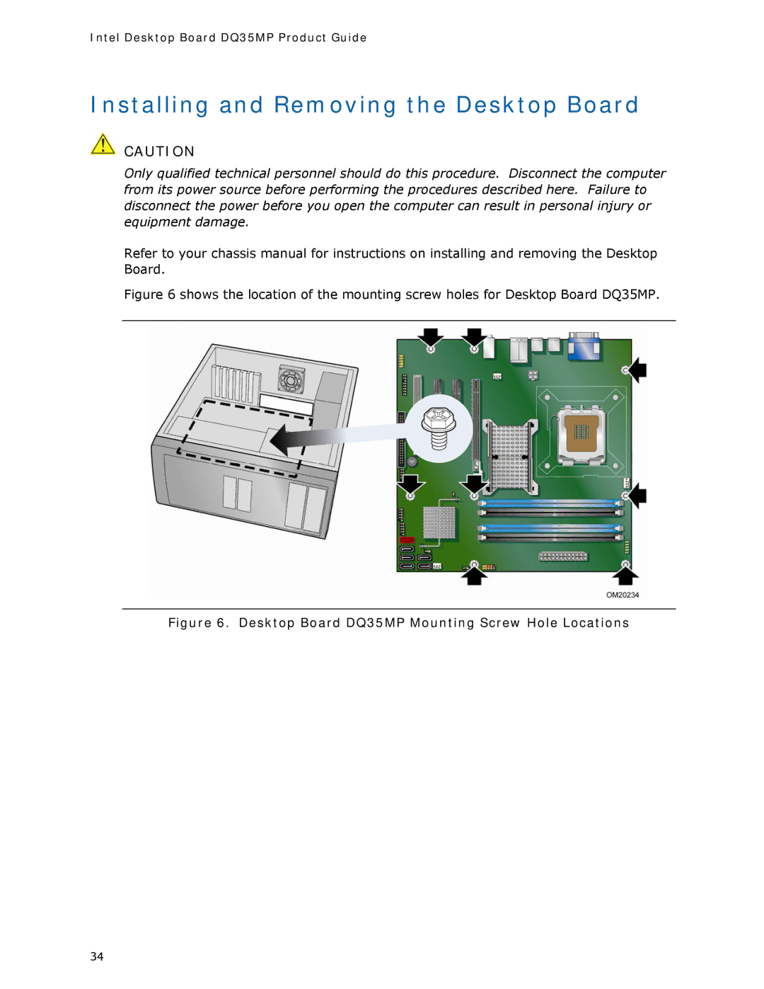 Intel manual Installing and Removing the Desktop Board, Desktop Board DQ35MP Mounting Screw Hole Locations 