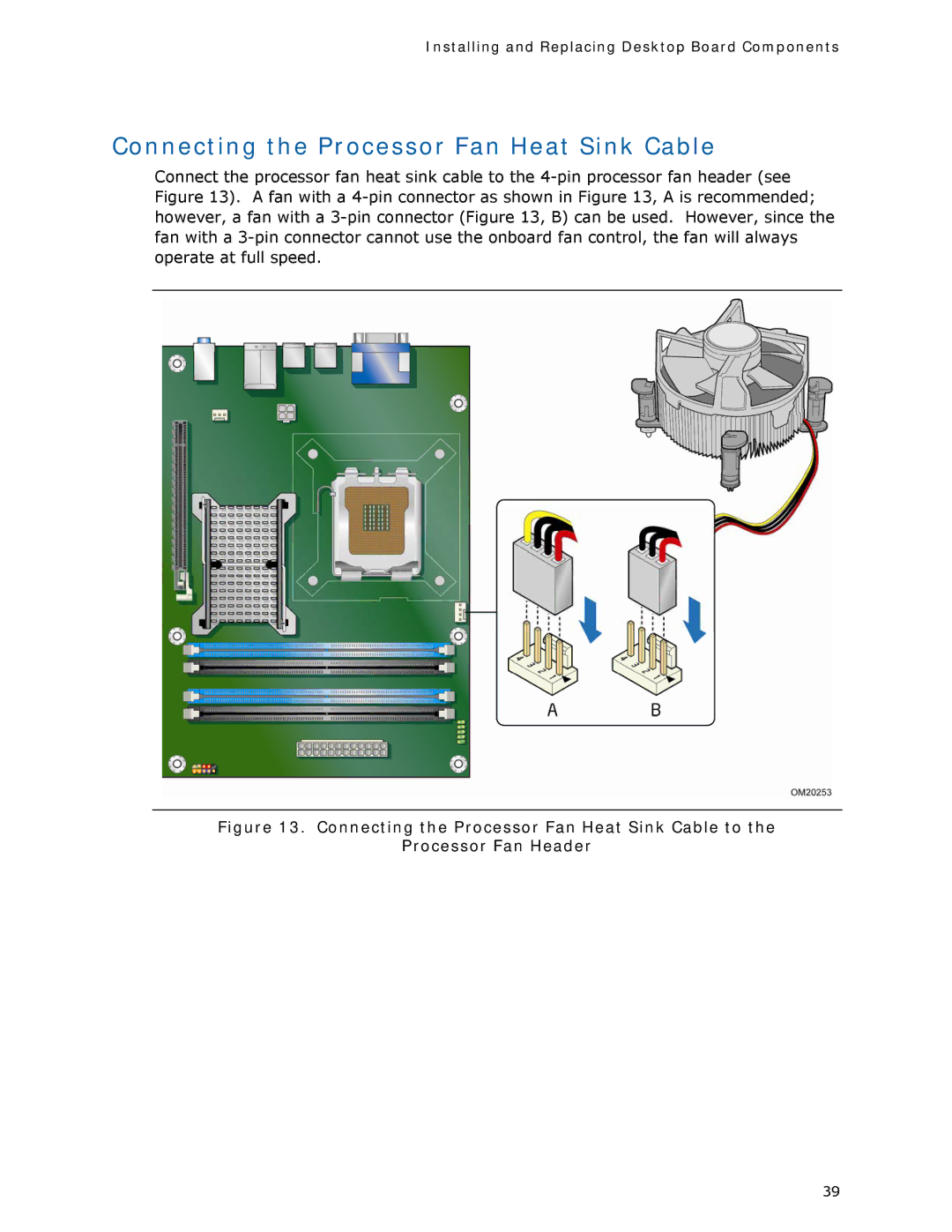 Intel DQ35MP manual Connecting the Processor Fan Heat Sink Cable 