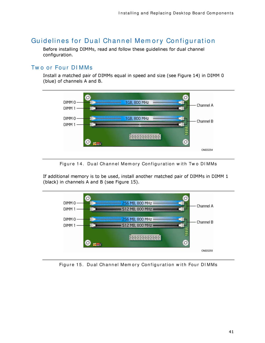 Intel DQ35MP manual Guidelines for Dual Channel Memory Configuration, Dual Channel Memory Configuration with Two DIMMs 