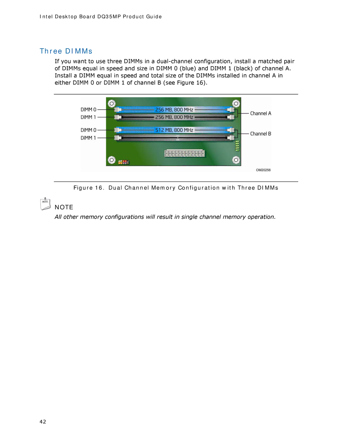 Intel DQ35MP manual Three DIMMs 