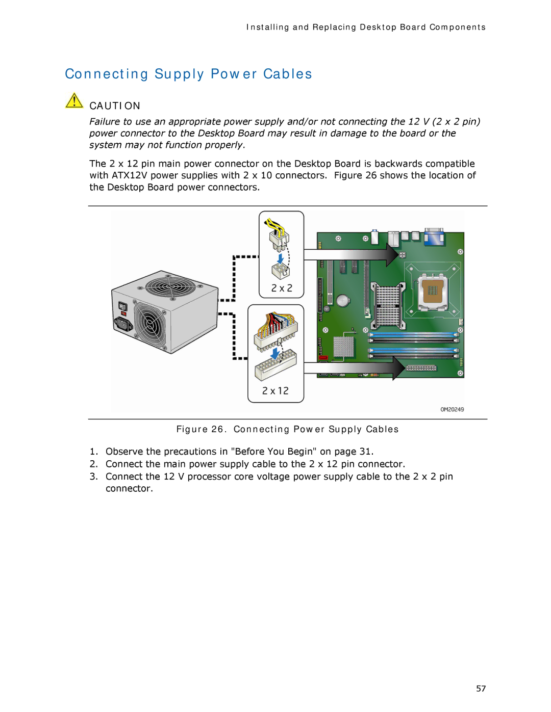 Intel DQ35MP manual Connecting Supply Power Cables, Connecting Power Supply Cables 