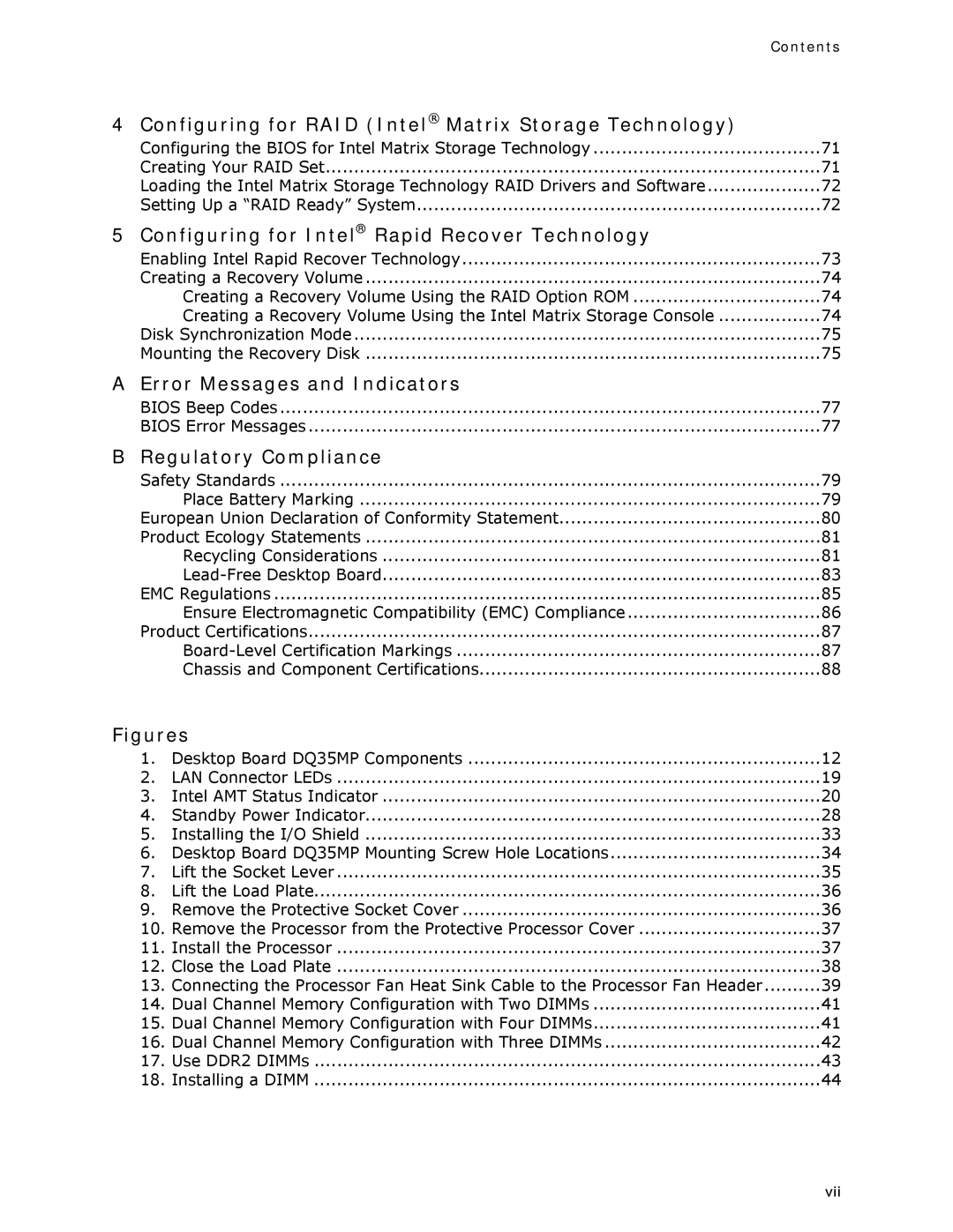 Intel DQ35MP manual Configuring for RAID Intel Matrix Storage Technology, Contents 