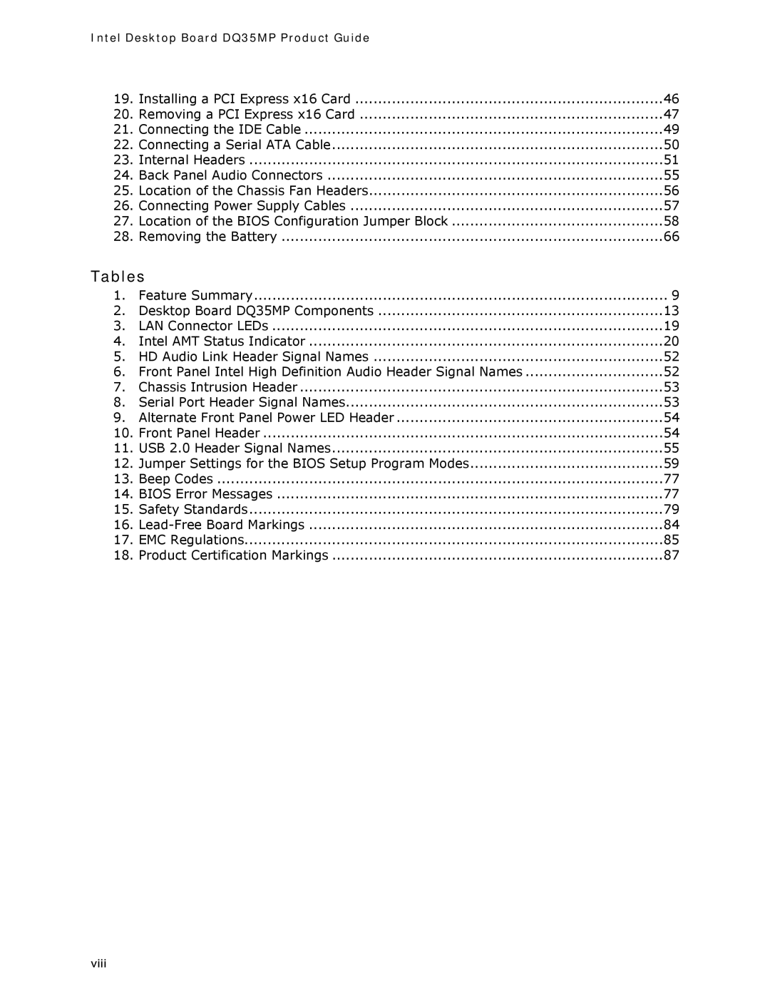 Intel DQ35MP manual Tables 