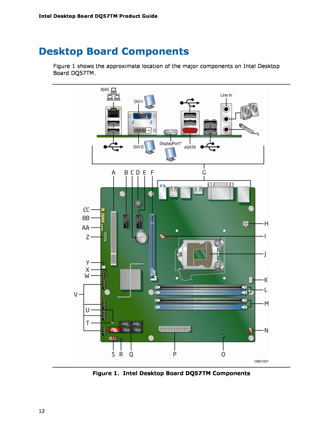 Intel manual Desktop Board Components, Intel Desktop Board DQ57TM Components 