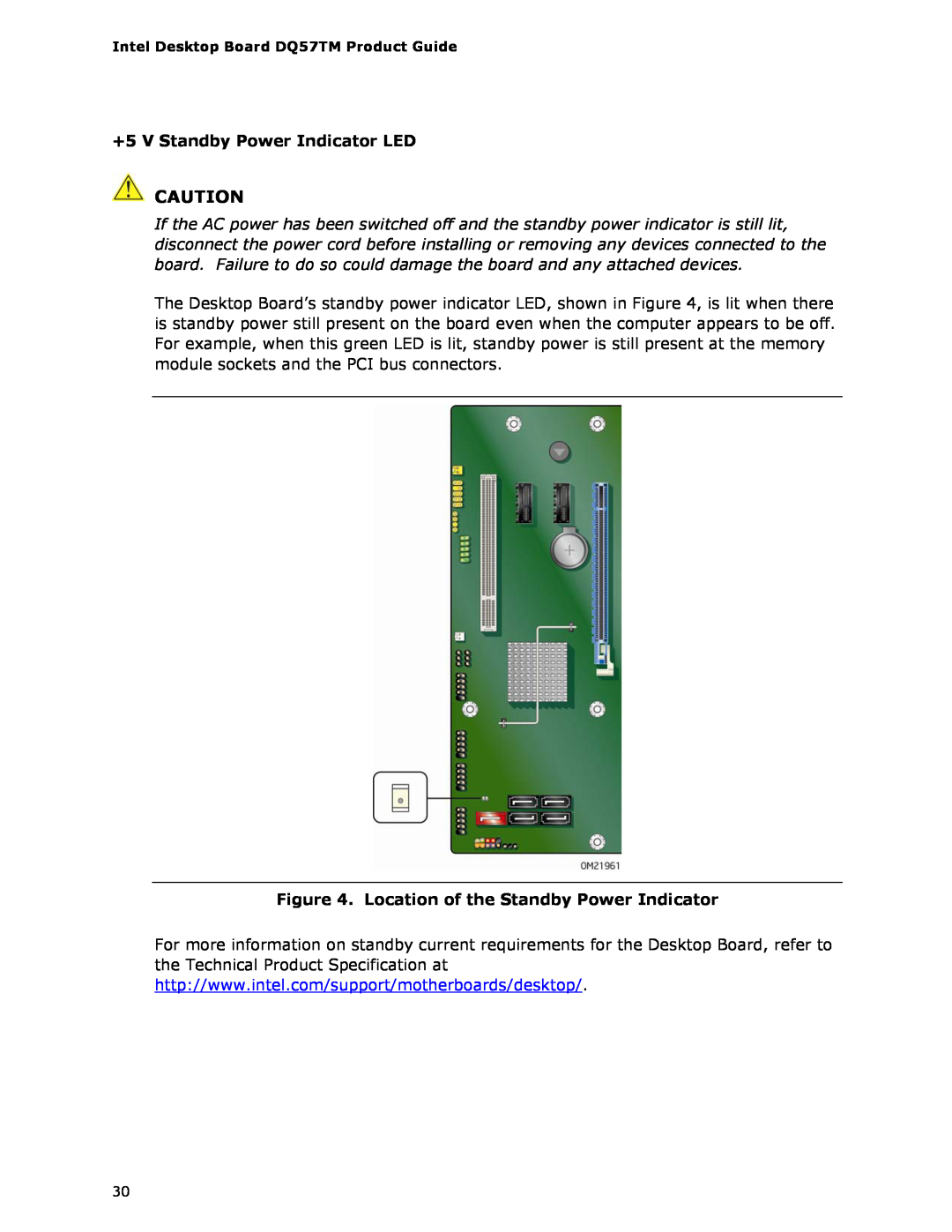 Intel DQ57TM manual +5 V Standby Power Indicator LED, Location of the Standby Power Indicator 
