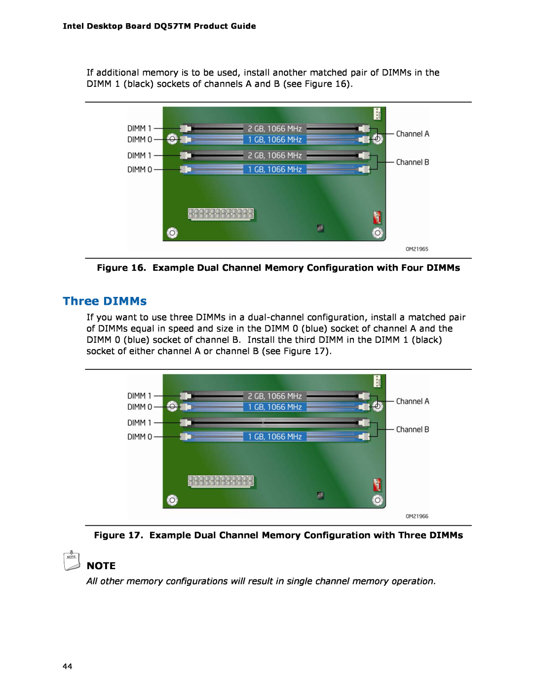 Intel DQ57TM manual Three DIMMs 