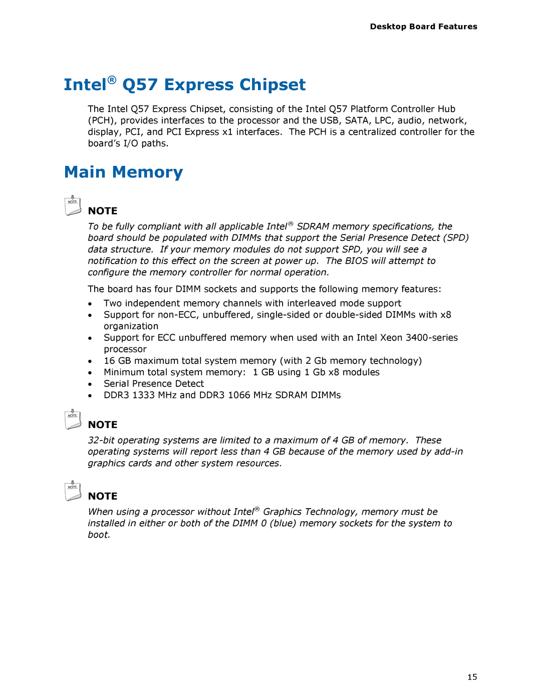 Intel DQ57TM manual Intel Q57 Express Chipset, Main Memory 