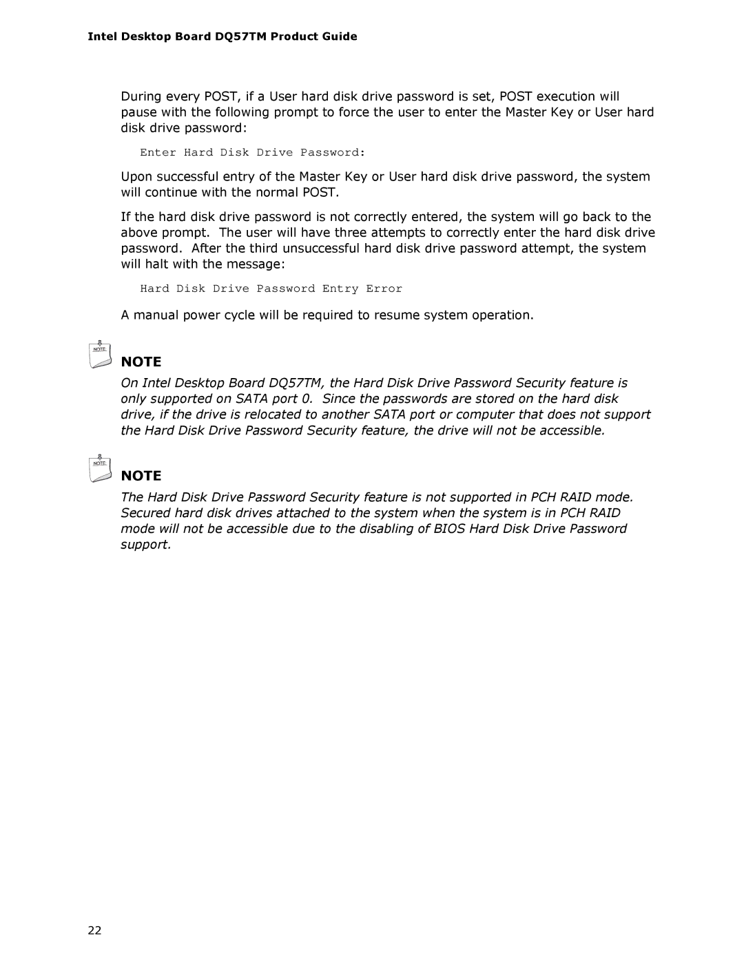 Intel DQ57TM manual Enter Hard Disk Drive Password 