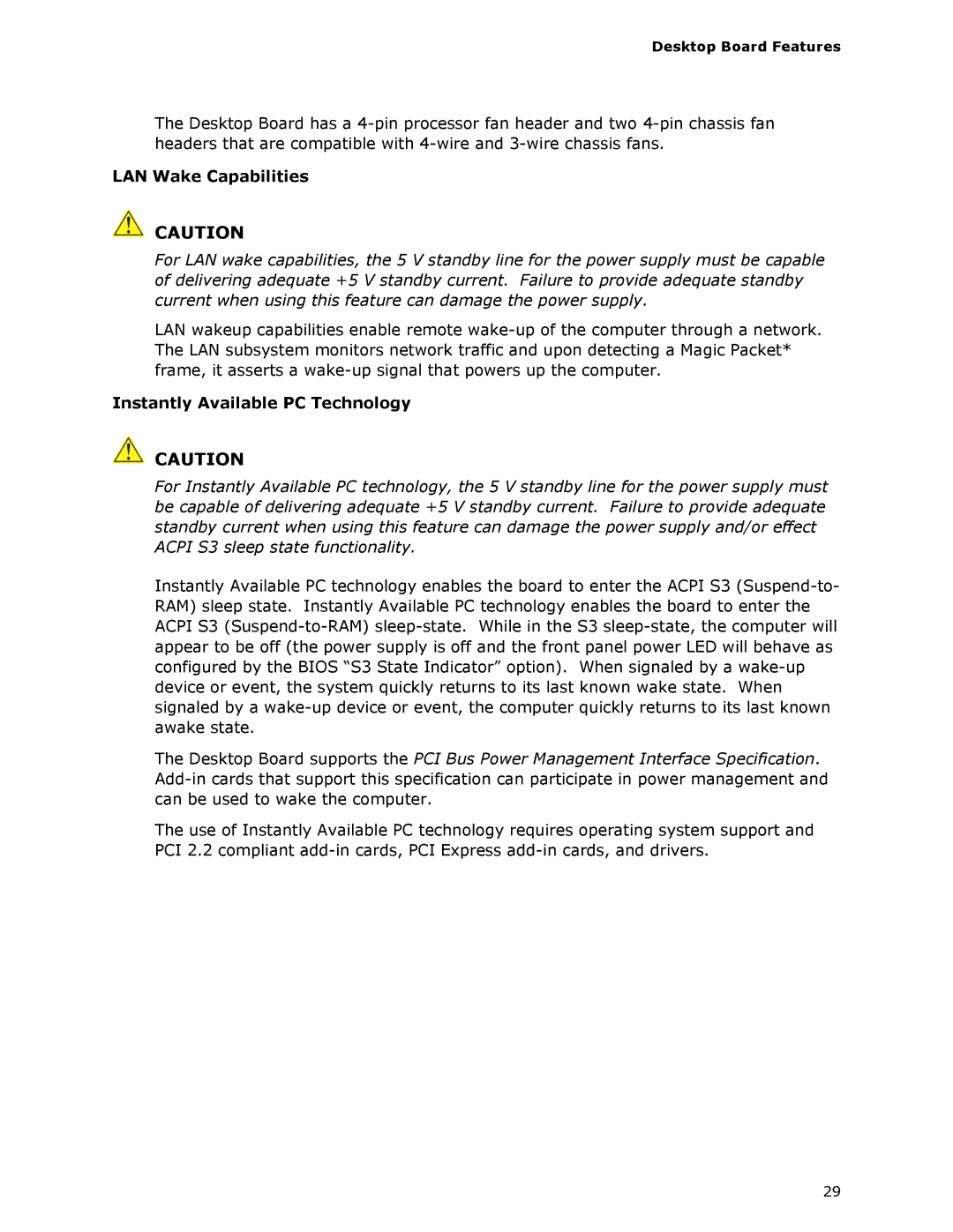 Intel DQ57TM manual LAN Wake Capabilities, Instantly Available PC Technology 