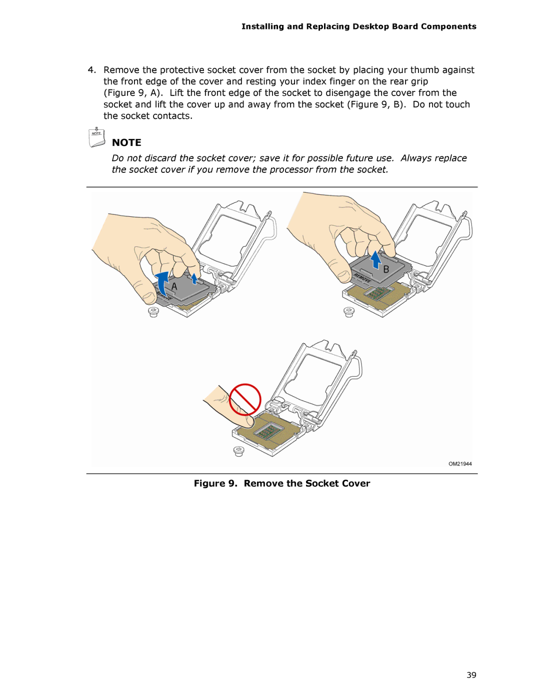 Intel DQ57TM manual Remove the Socket Cover 