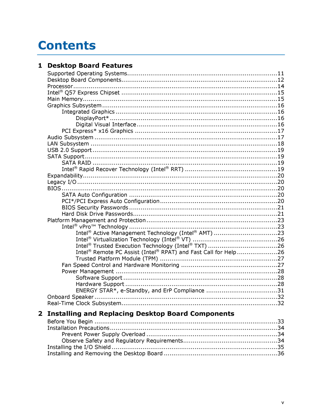 Intel DQ57TM manual Contents 