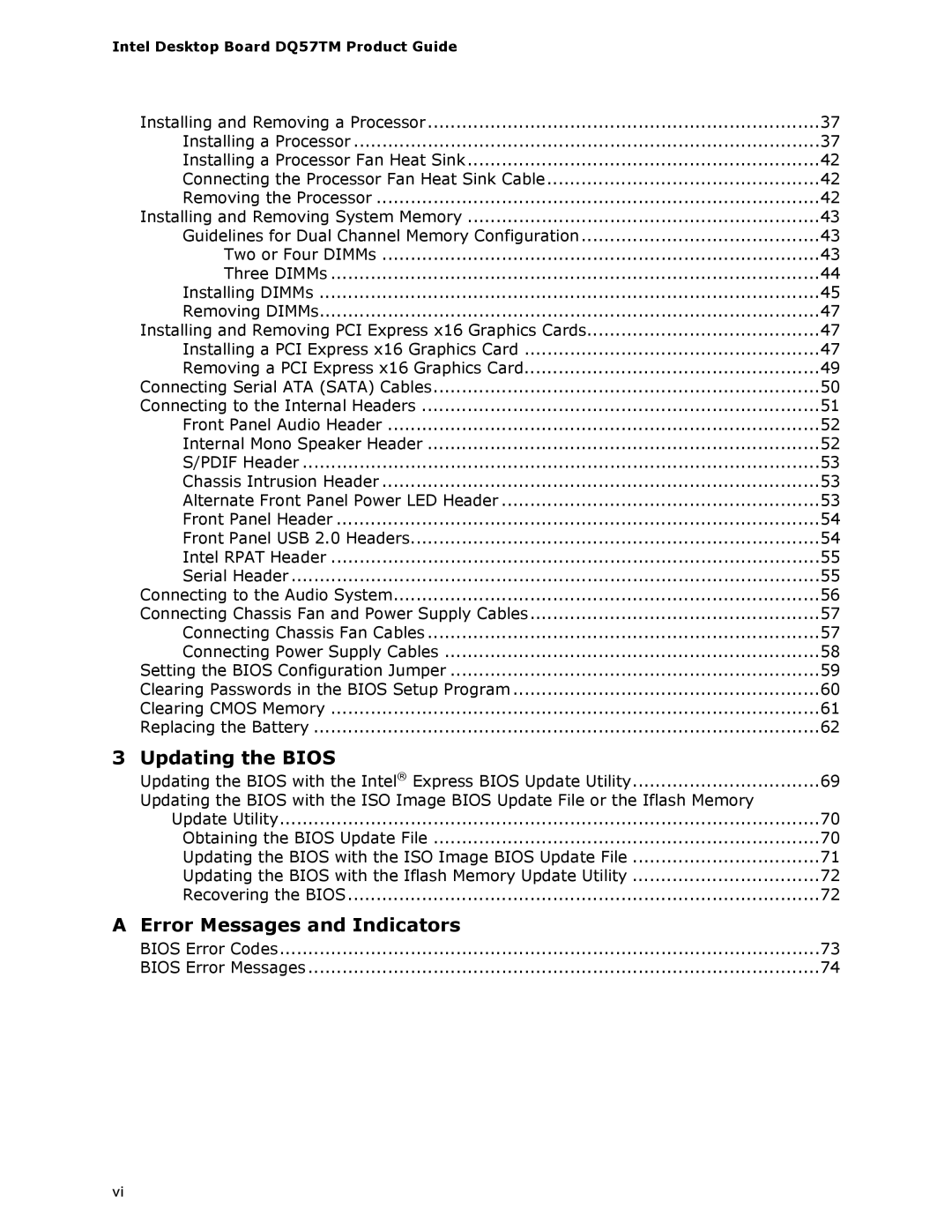 Intel DQ57TM manual Error Messages and Indicators 