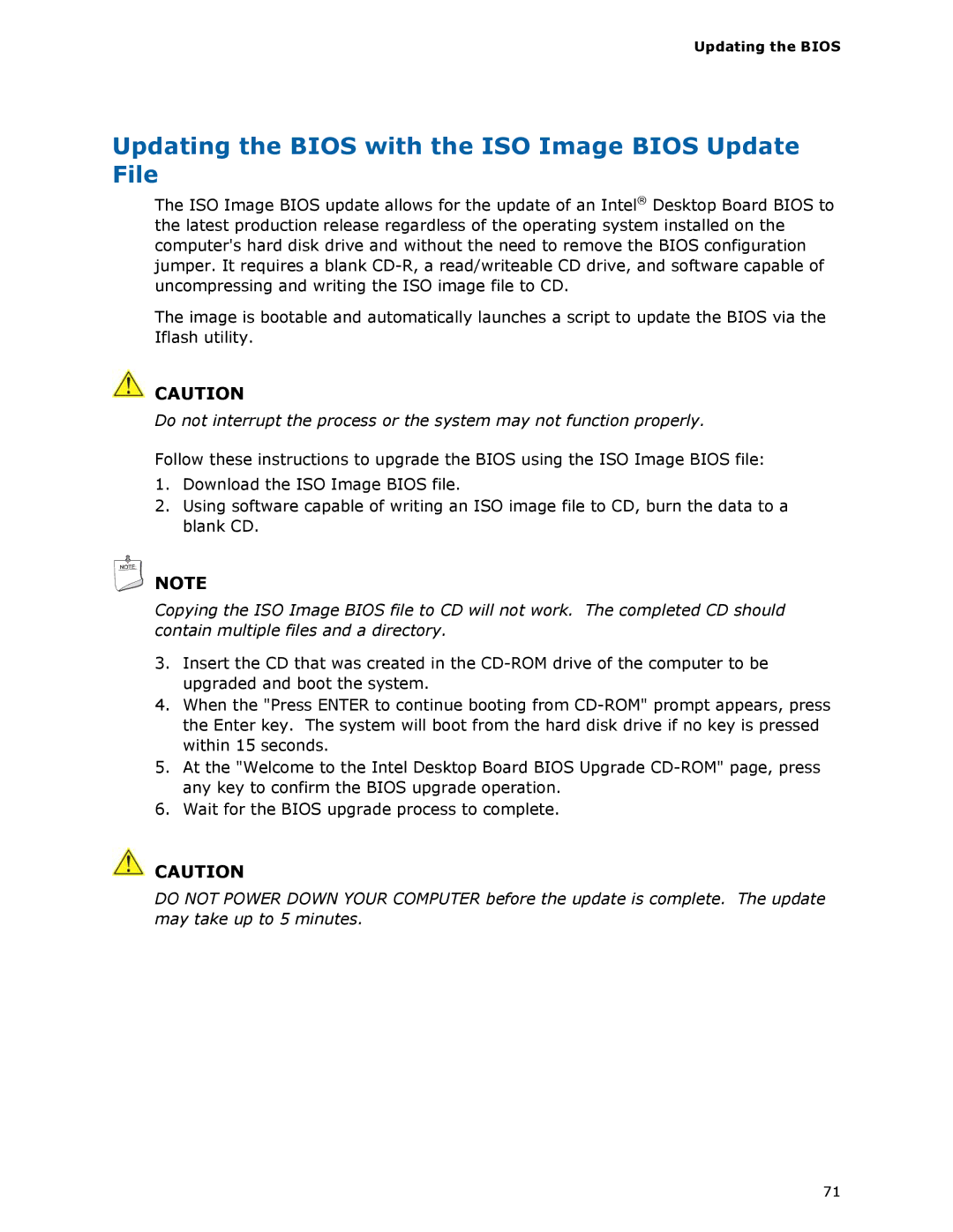 Intel DQ57TM manual Updating the Bios with the ISO Image Bios Update File 