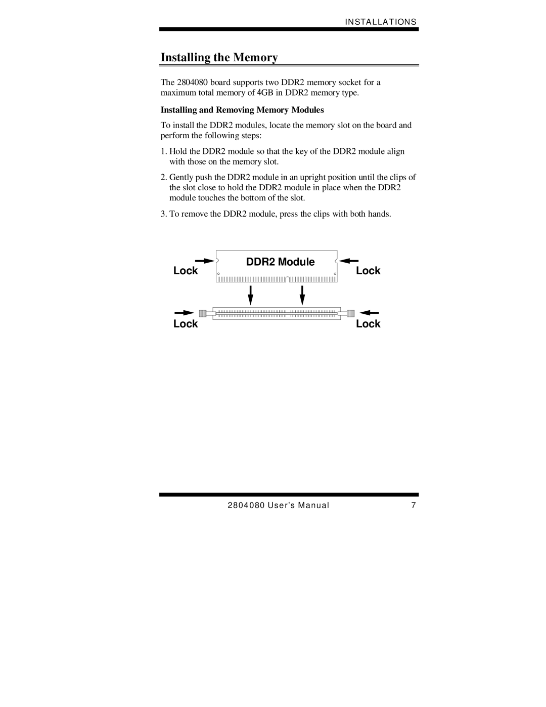 Intel 2804080, Duo/Solo 945GM user manual Installing the Memory, Installing and Removing Memory Modules 