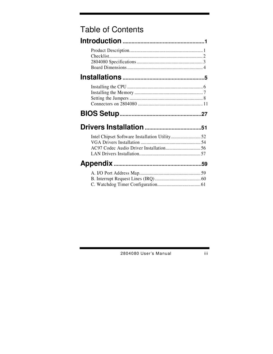 Intel 2804080, Duo/Solo 945GM user manual Table of Contents 