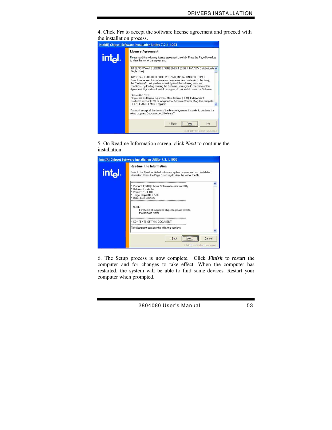 Intel 2804080, Duo/Solo 945GM user manual Drivers Installation 