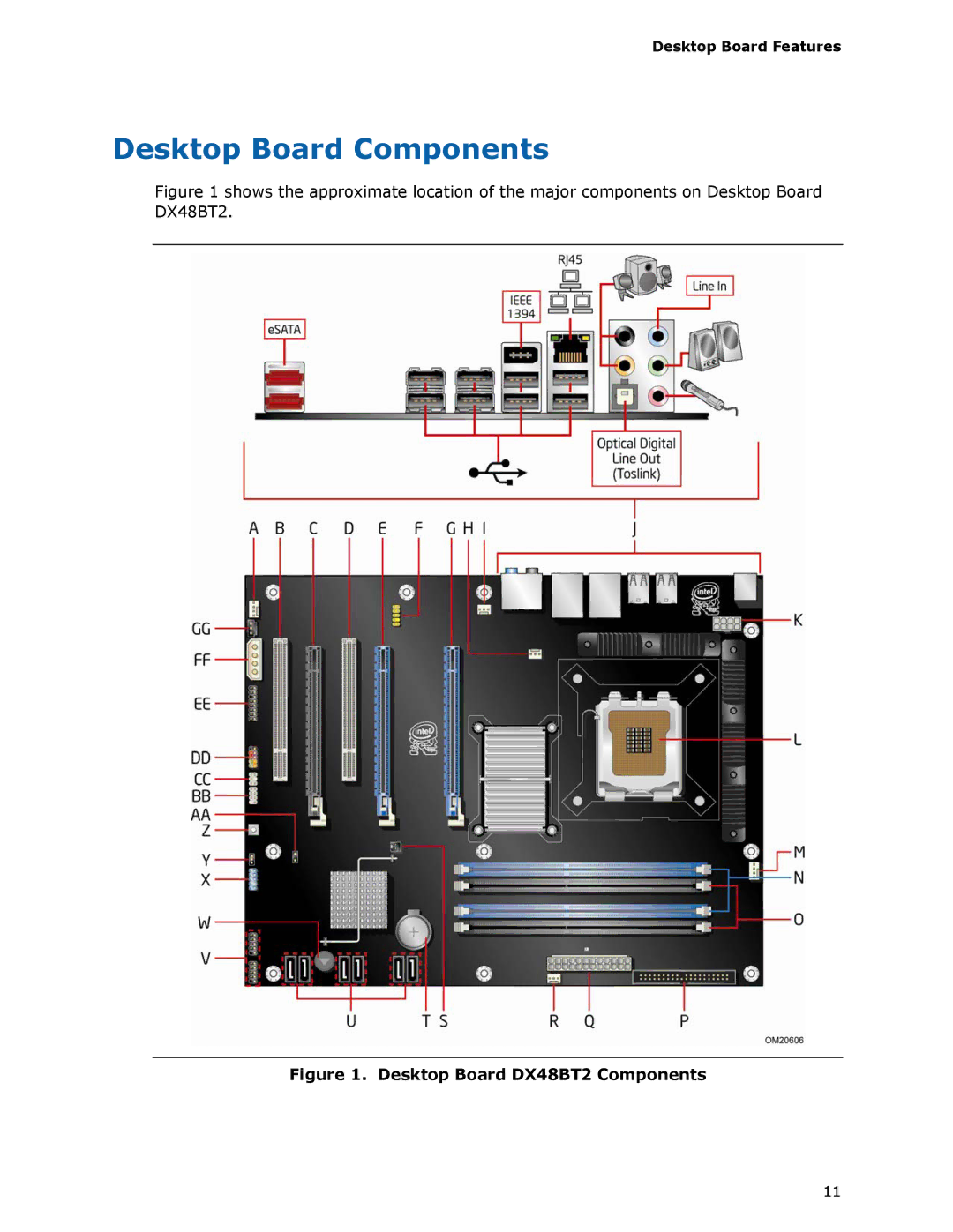 Intel DX48BT2 manual Desktop Board Components, Desktop Board Features 