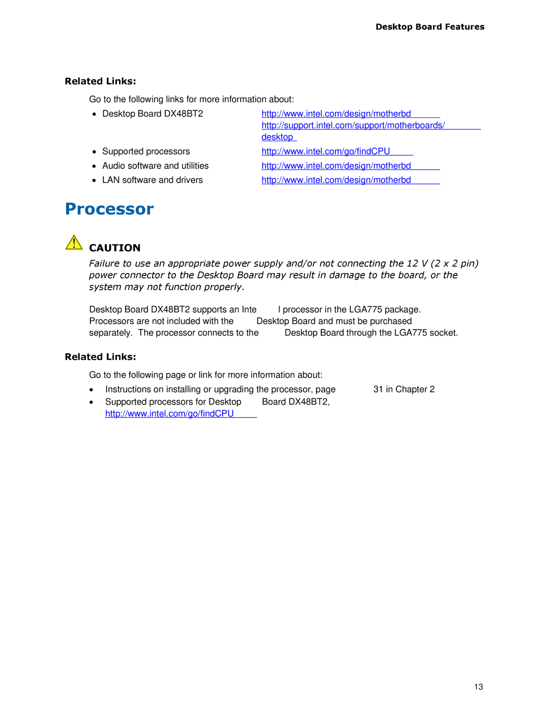 Intel DX48BT2 manual Processor, Related Links 