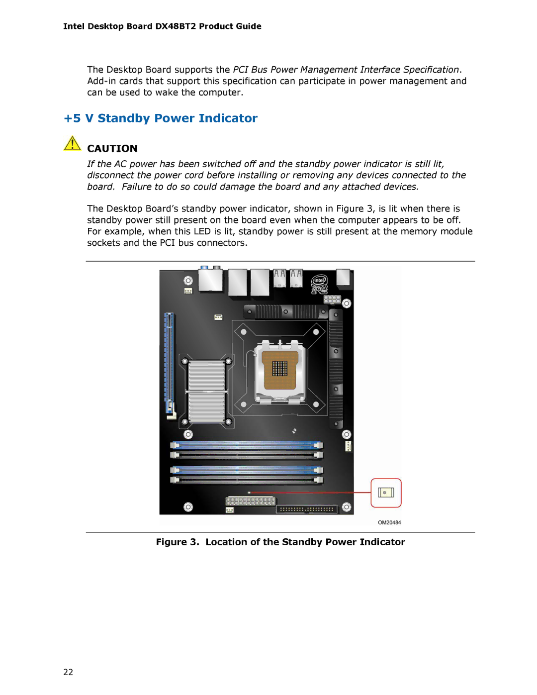 Intel DX48BT2 manual +5 V Standby Power Indicator, Location of the Standby Power Indicator 