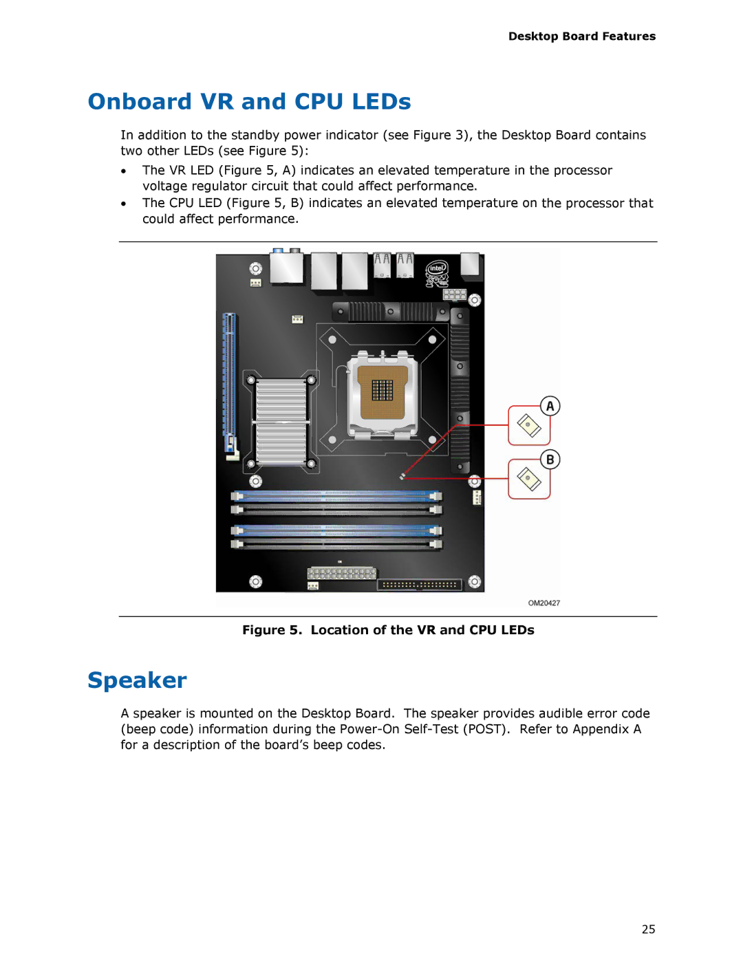 Intel DX48BT2 manual Onboard VR and CPU LEDs, Speaker 