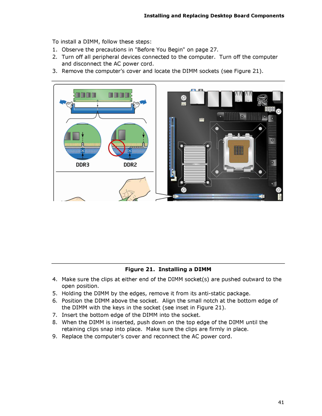 Intel DX48BT2 manual Installing a Dimm 