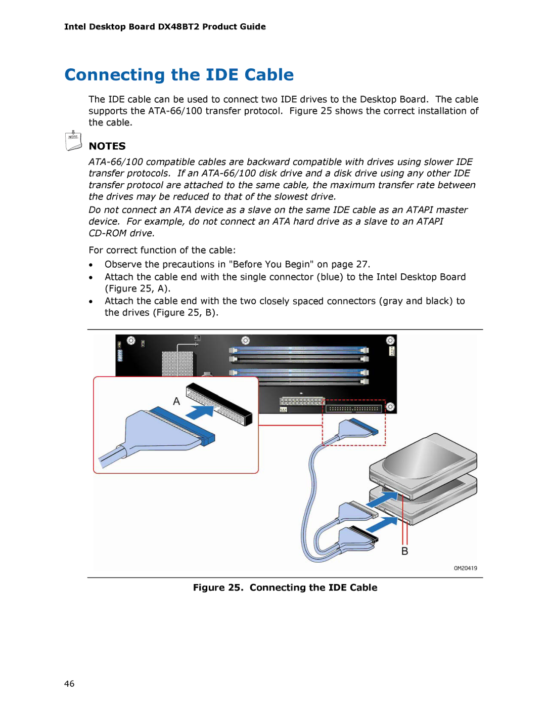 Intel DX48BT2 manual Connecting the IDE Cable 