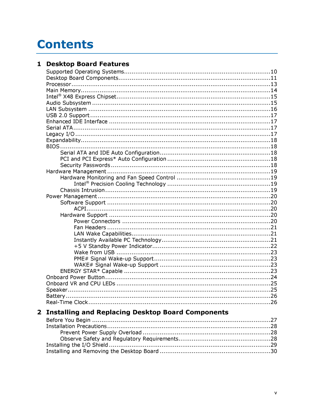 Intel DX48BT2 manual Contents 