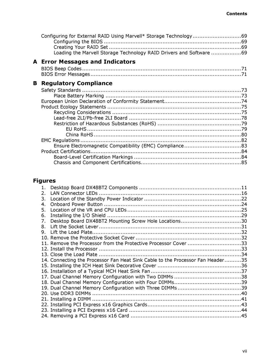 Intel DX48BT2 manual Regulatory Compliance, Contents 