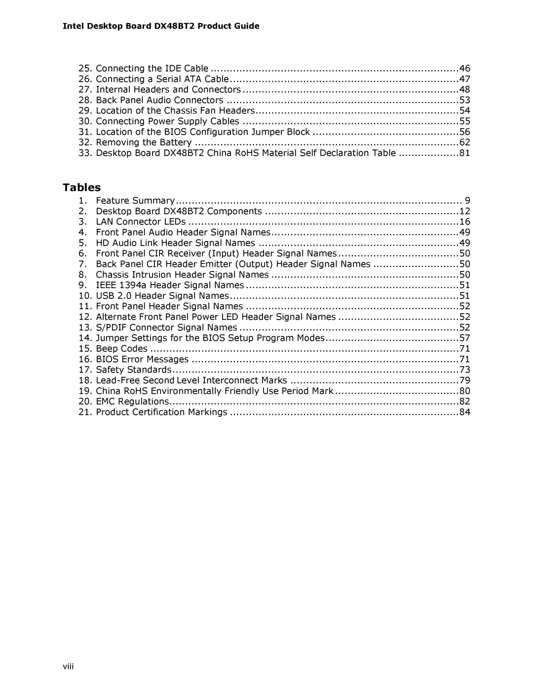 Intel DX48BT2 manual Tables 