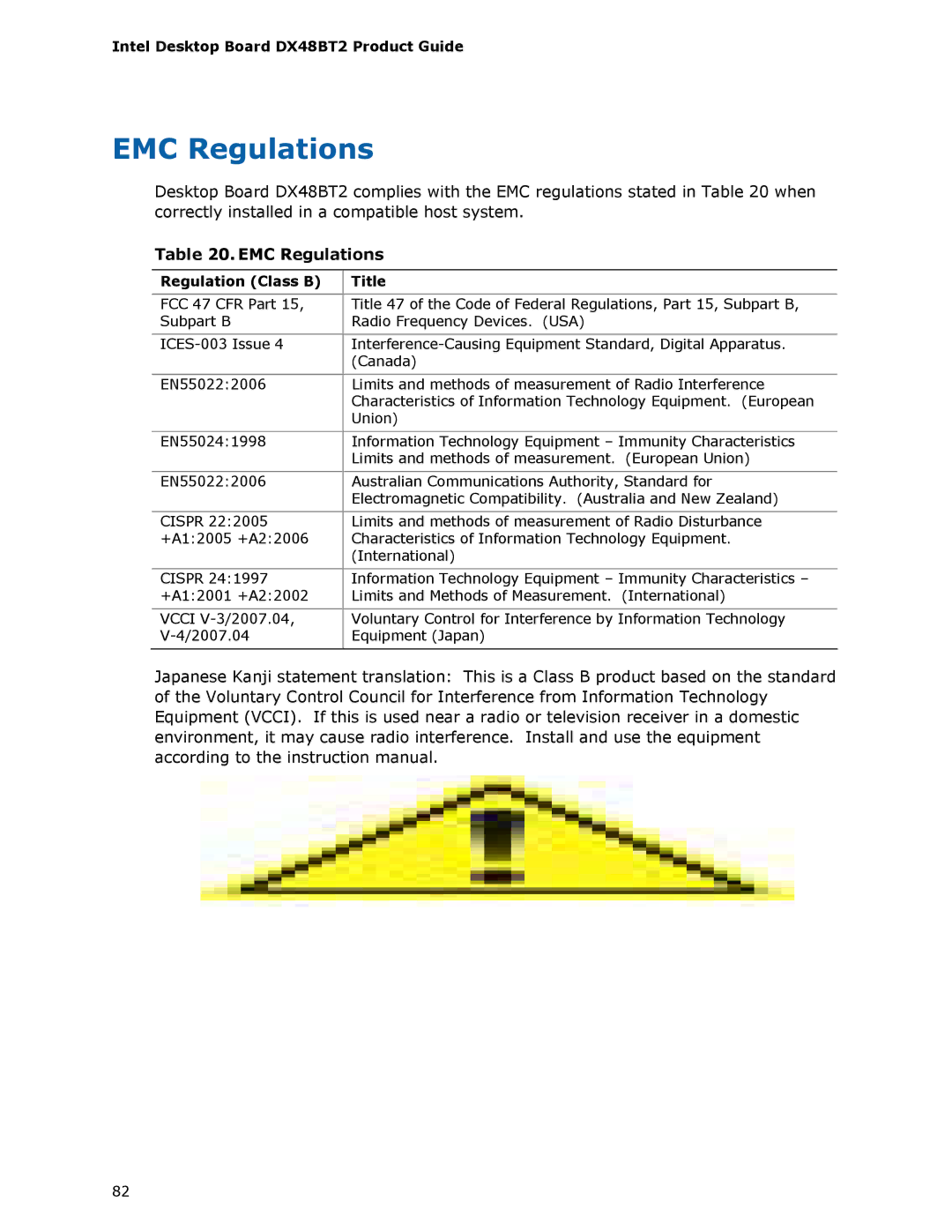 Intel DX48BT2 manual EMC Regulations, Regulation Class B Title 