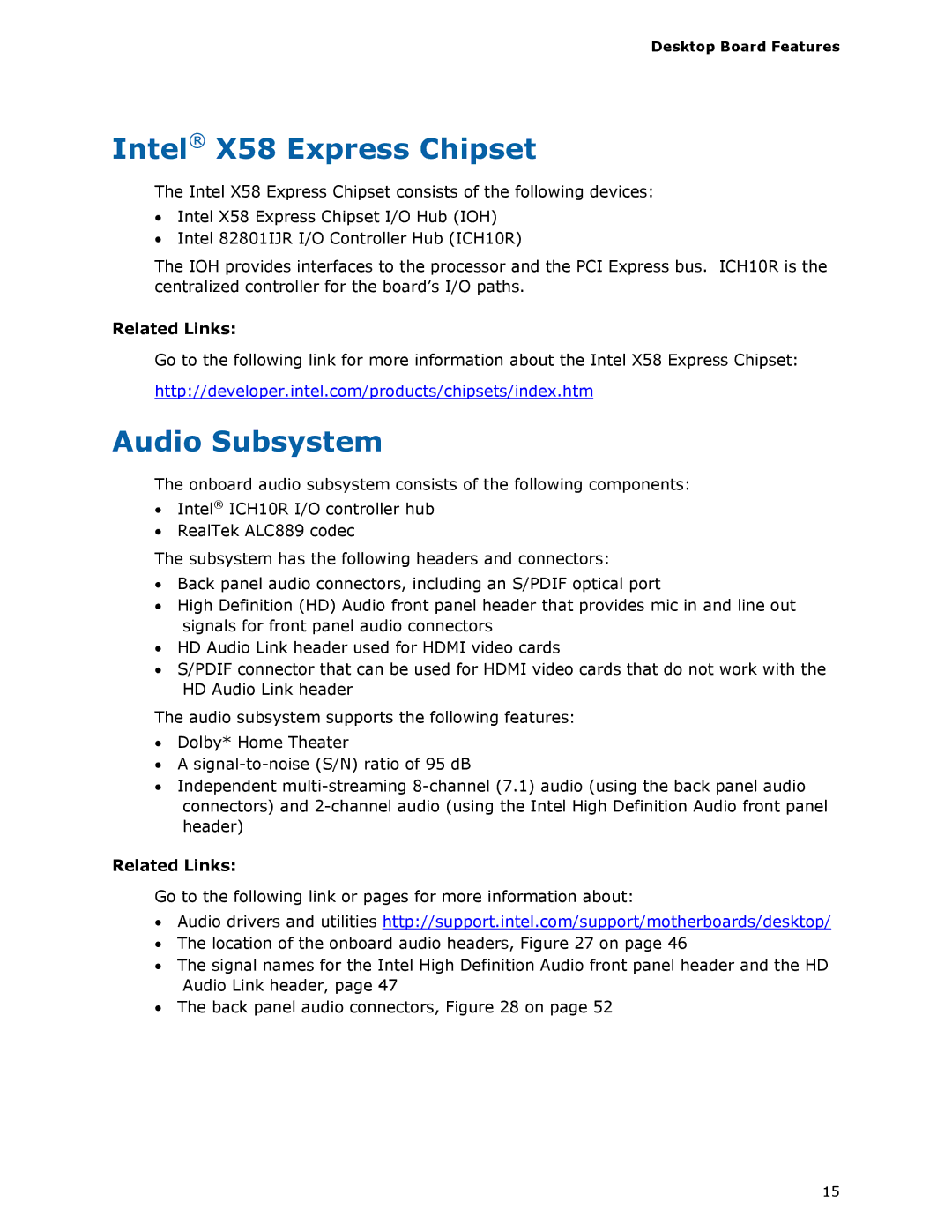 Intel DX58SO manual Intel X58 Express Chipset, Audio Subsystem 