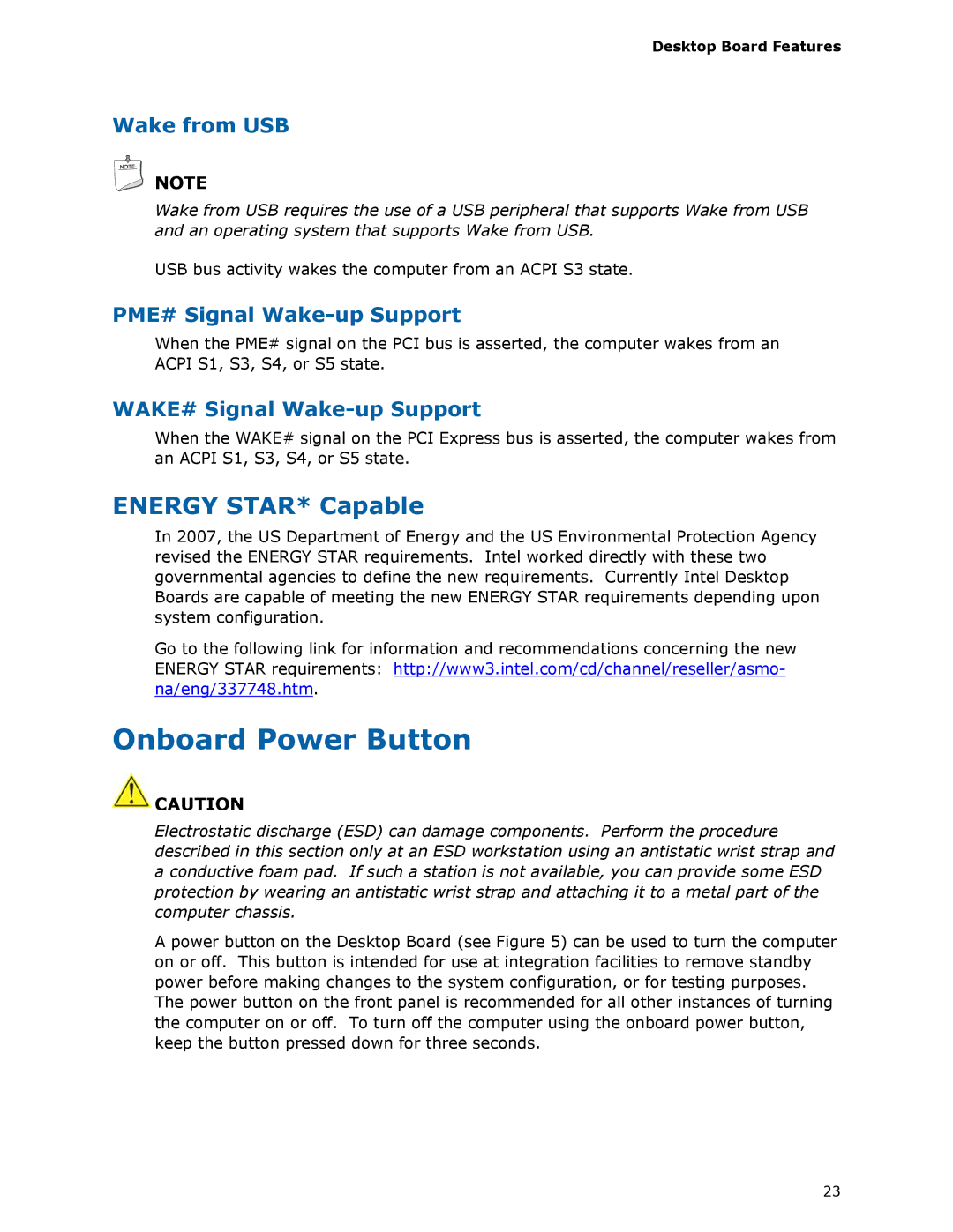 Intel DX58SO manual Onboard Power Button, Energy STAR* Capable 