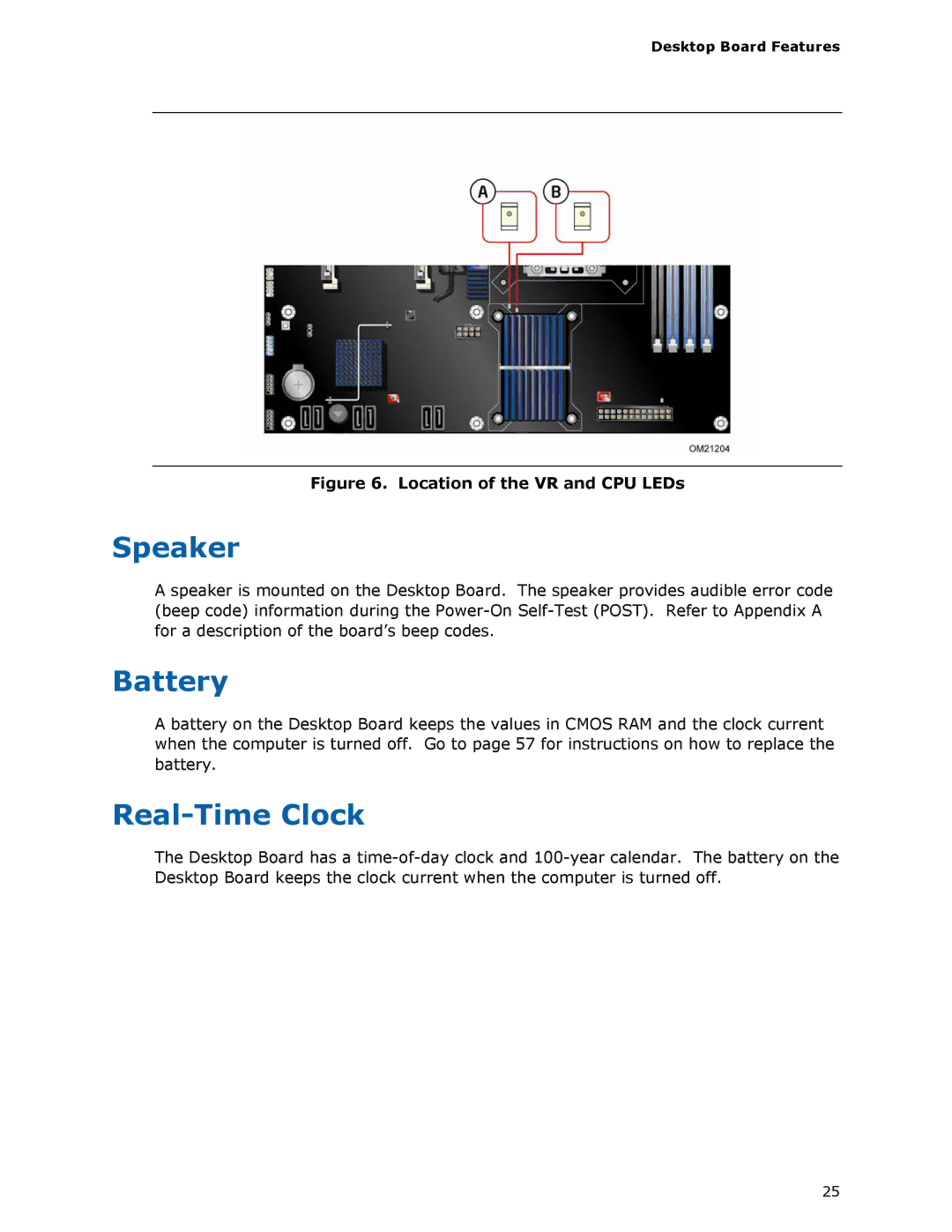 Intel DX58SO manual Speaker, Battery, Real-Time Clock 