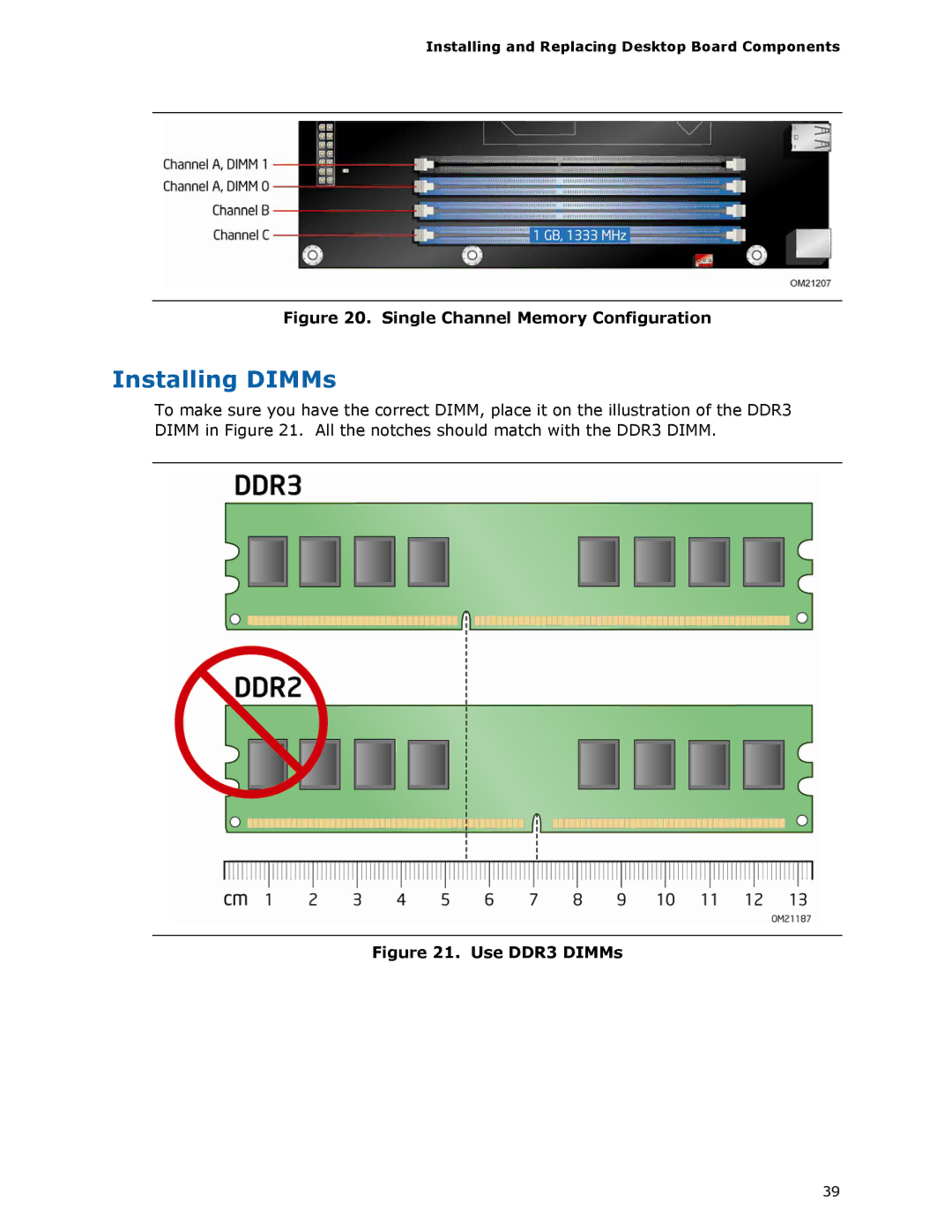 Intel DX58SO manual Installing DIMMs, Single Channel Memory Configuration 