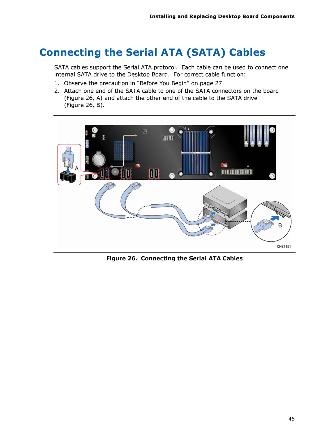 Intel DX58SO manual Connecting the Serial ATA Sata Cables, Connecting the Serial ATA Cables 