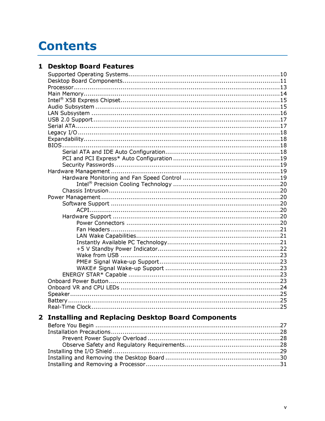 Intel DX58SO manual Contents 