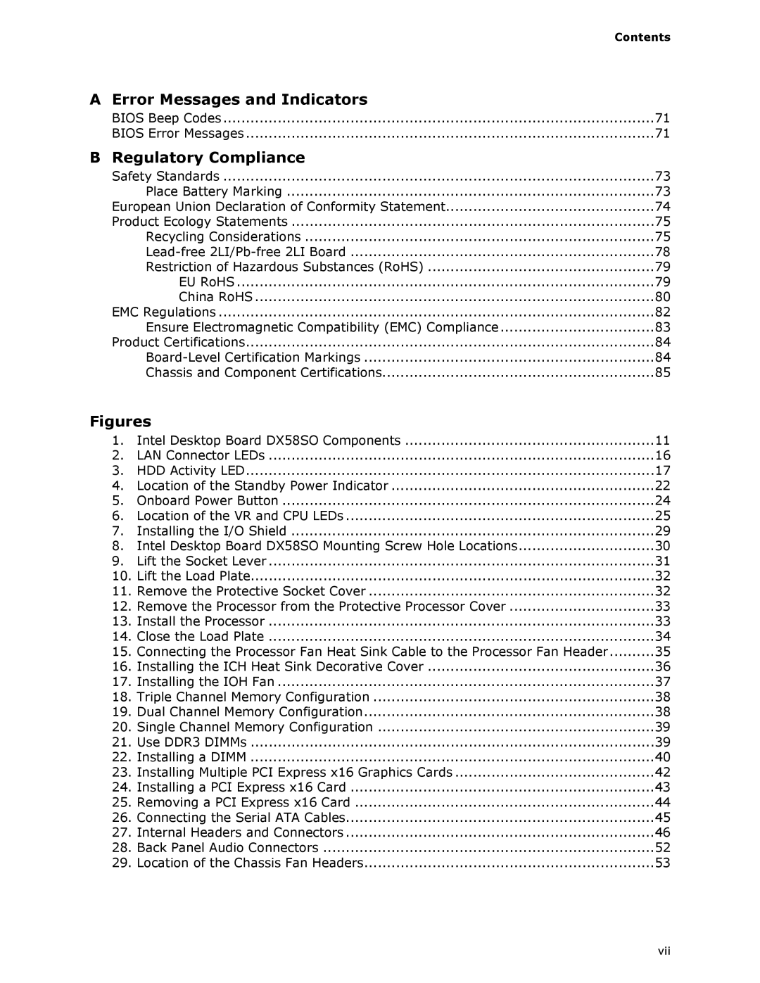 Intel DX58SO manual Regulatory Compliance, Contents 