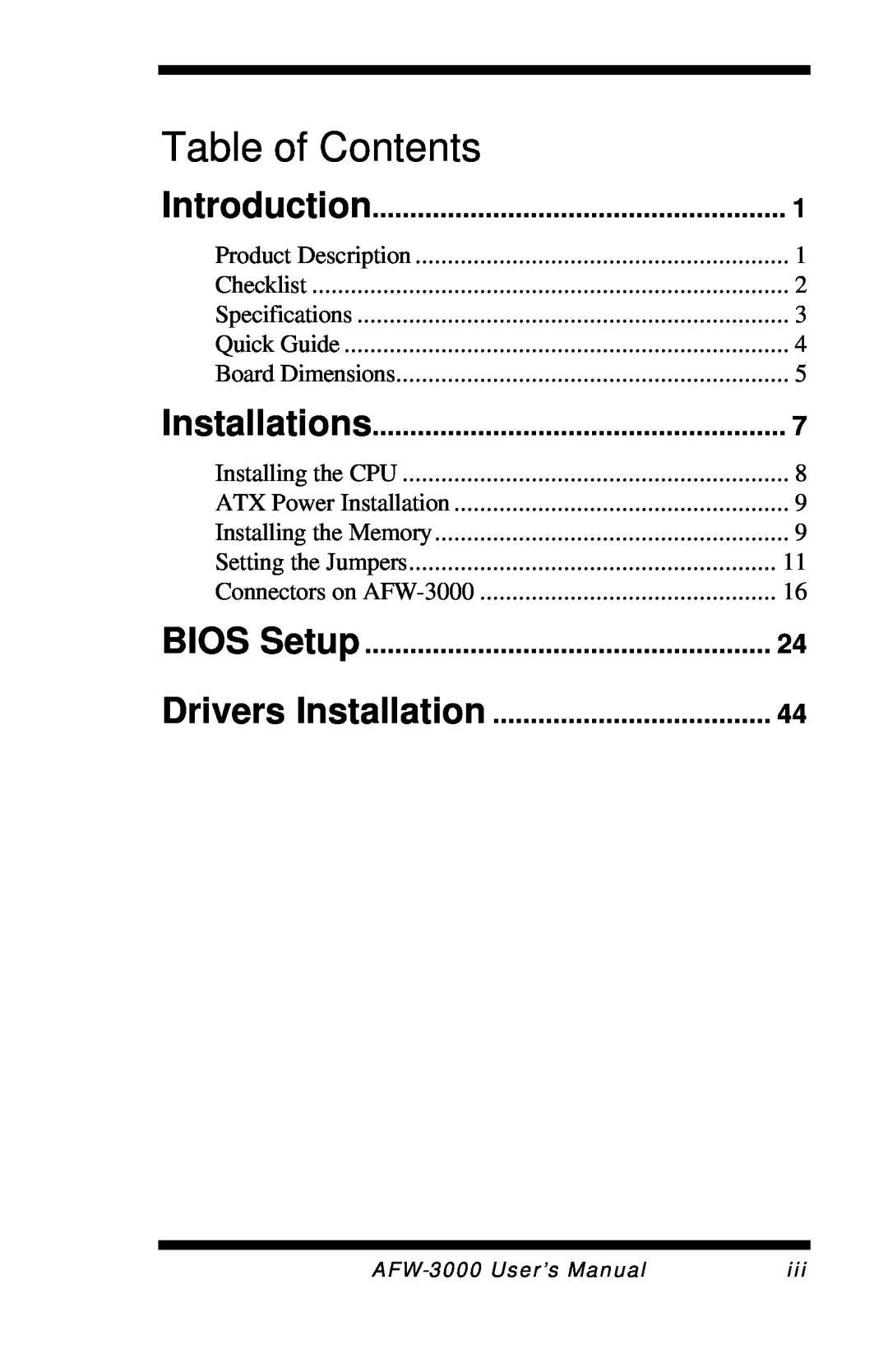 Intel E7501 user manual Introduction, Installations, BIOS Setup, Drivers Installation, Table of Contents 