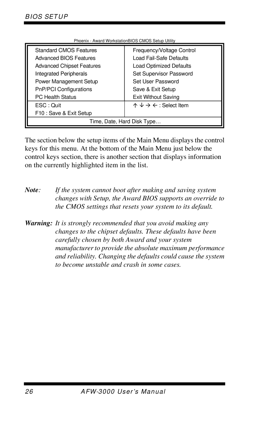 Intel E7501 user manual Phoenix Award WorkstationBIOS Cmos Setup Utility 