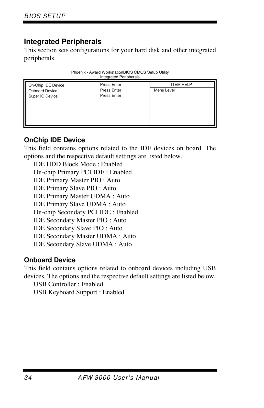 Intel E7501 user manual Integrated Peripherals, OnChip IDE Device, Onboard Device 