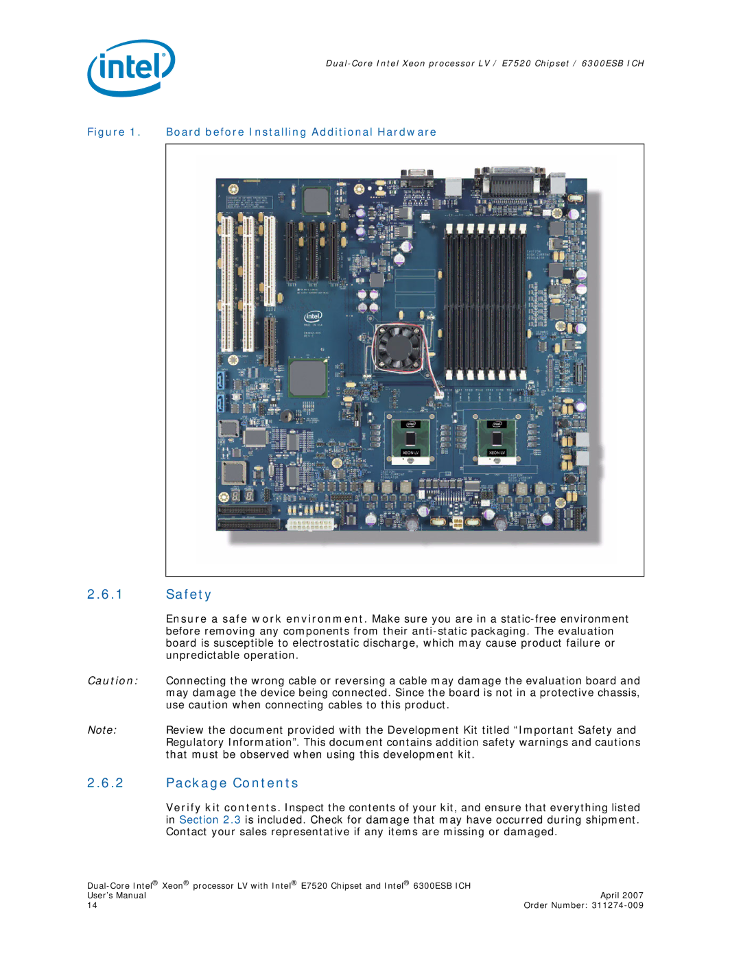 Intel E7520 user manual Safety, Package Contents 