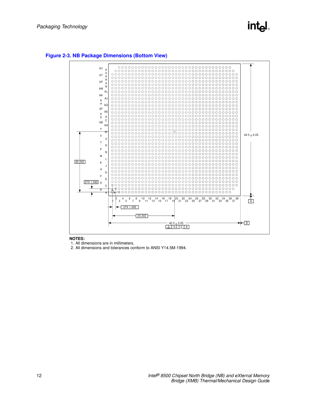 Intel E8500 manual NB Package Dimensions Bottom View 