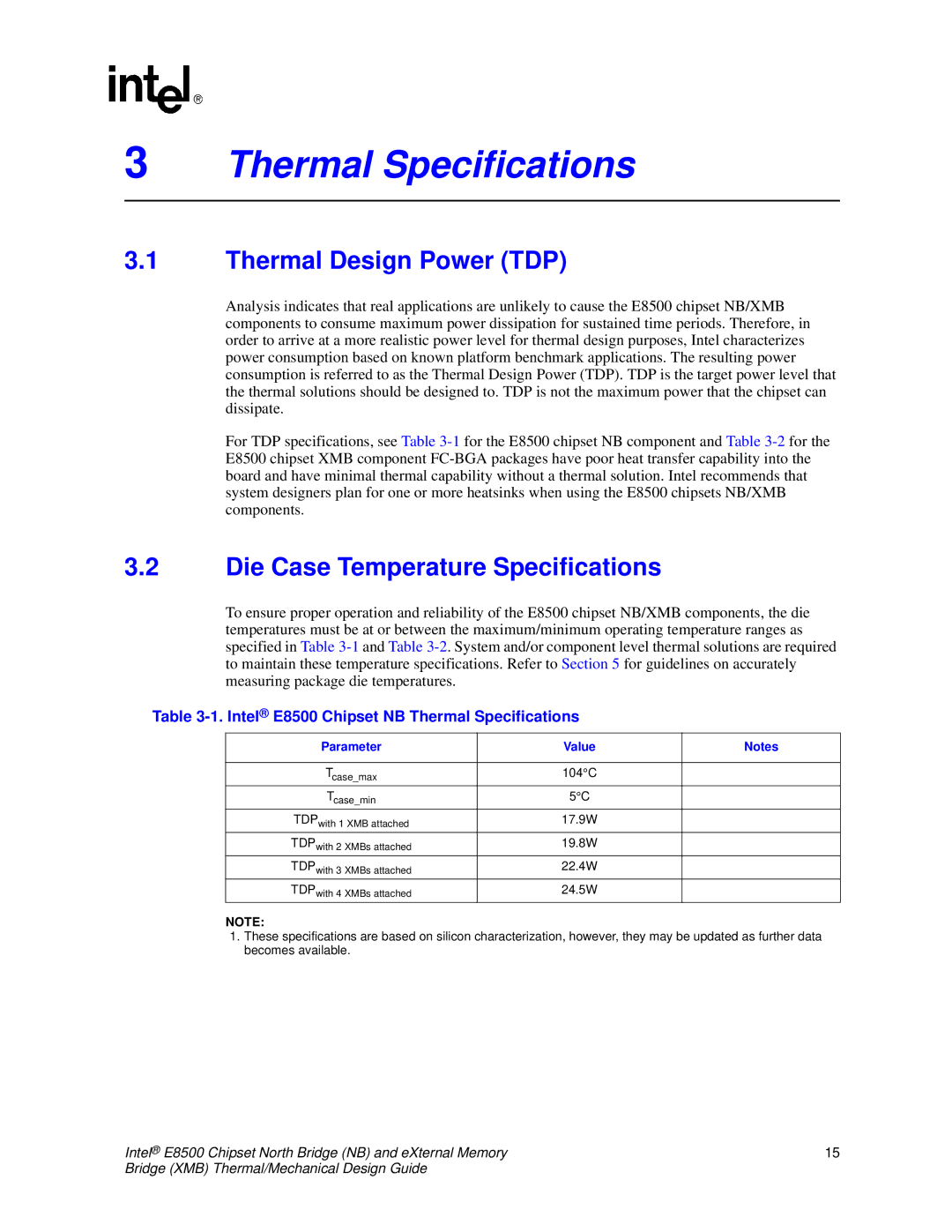 Intel E8500 manual Thermal Specifications, Thermal Design Power TDP, Die Case Temperature Specifications 